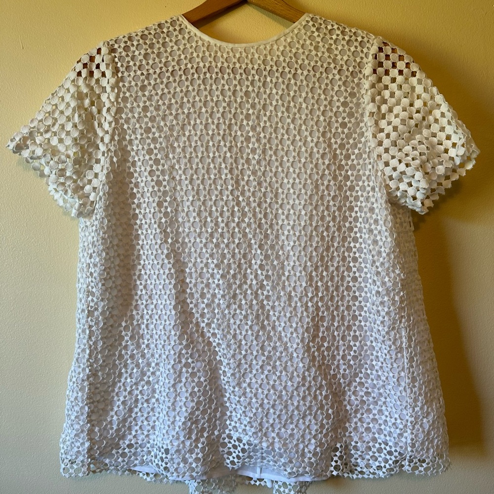 Tory Burch White Lace Top Blouse 10 Shirt Sleeve Lined